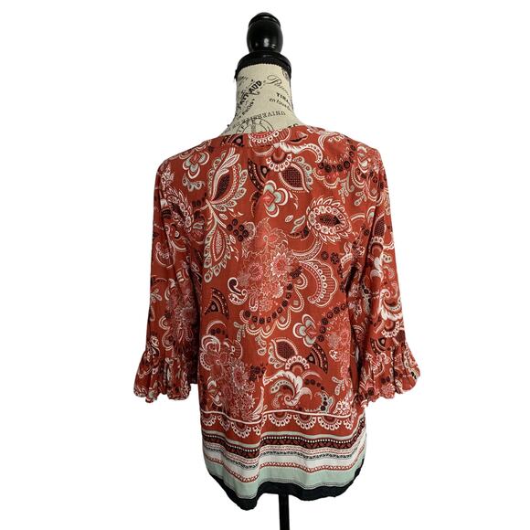 Ann Taylor Factory Boho Blouse Cotton Blend Bell Sleeves women’s size medium - Picture 9 of 11